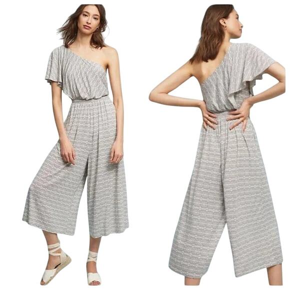 Maeve Jamie One Shoulder Wide Leg Crop Jumpsuit XS Boho One Shoulder Outfit - Picture 2 of 10